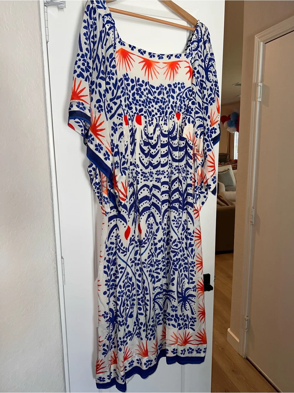 FARM Rio Cream Midi Dress with Blue Floral and Orange Accents - Picture 2 of 6